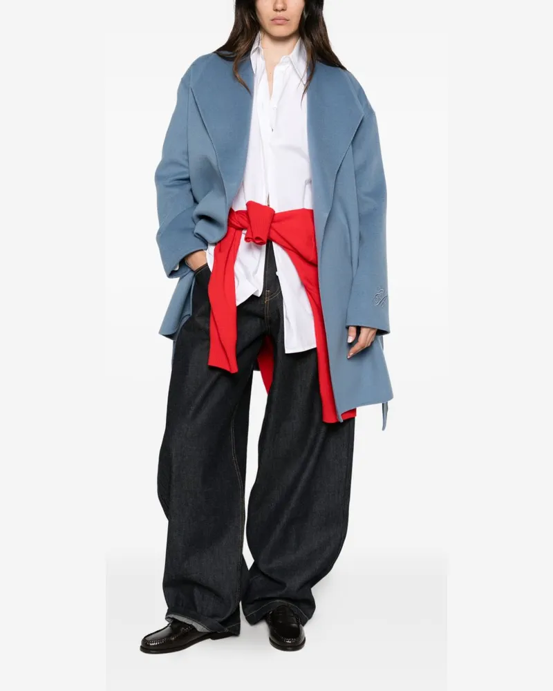 Emporio Armani Wool and Cashmere Wrap Coat — Blue Blue