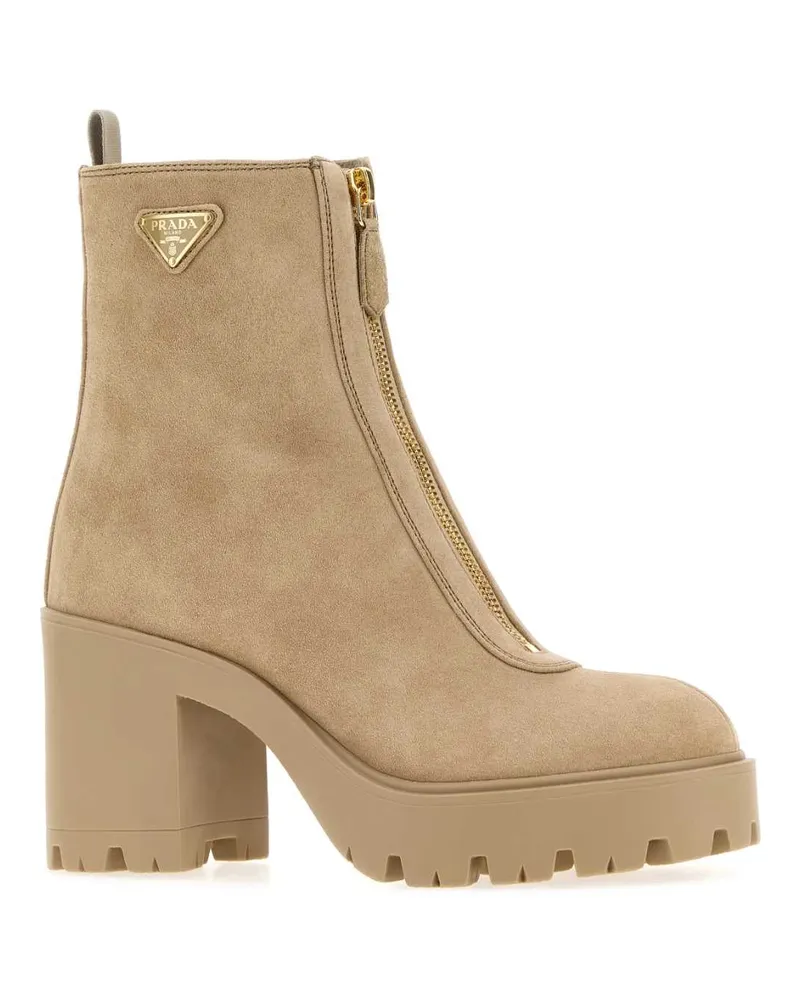 Prada Women's Beige Suede Ankle Boots Deserto Mocassini Loafers Beige