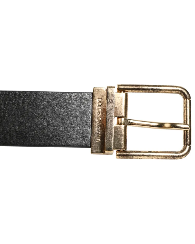 Dolce & Gabbana Men's Black Leather Gold Silver Coin Buckle Belt Calf Black