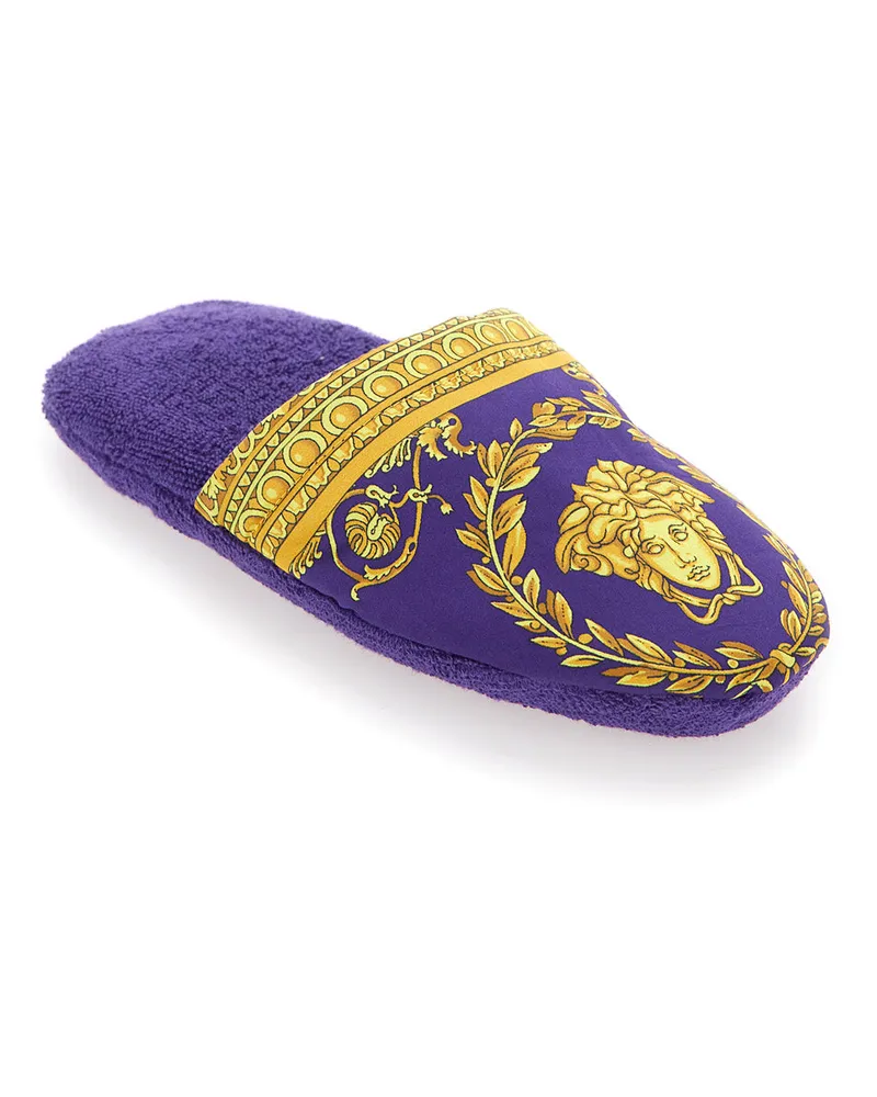 Versace Unisex Slippers I Heart Baroque Violet Flat Shoes Purple