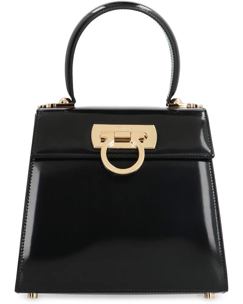 Ferragamo Women's Iconic Calf Leather Handbag Black Calfskin Handbags Hand Bags Black
