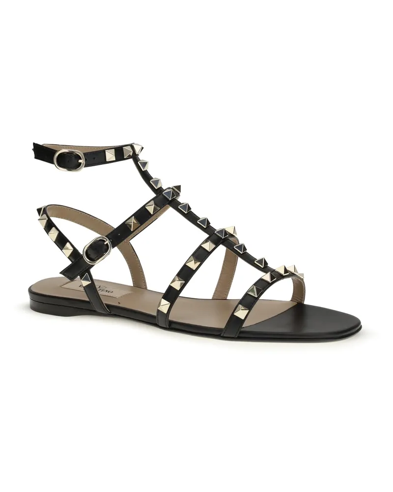 Valentino Garavani Pyramid-Stud Leather Sandal — Black Black