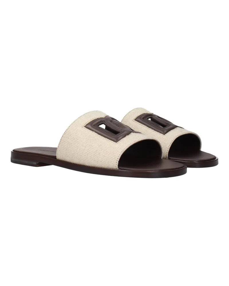 Dolce & Gabbana Fabric Logo Slippers — Beige Beige
