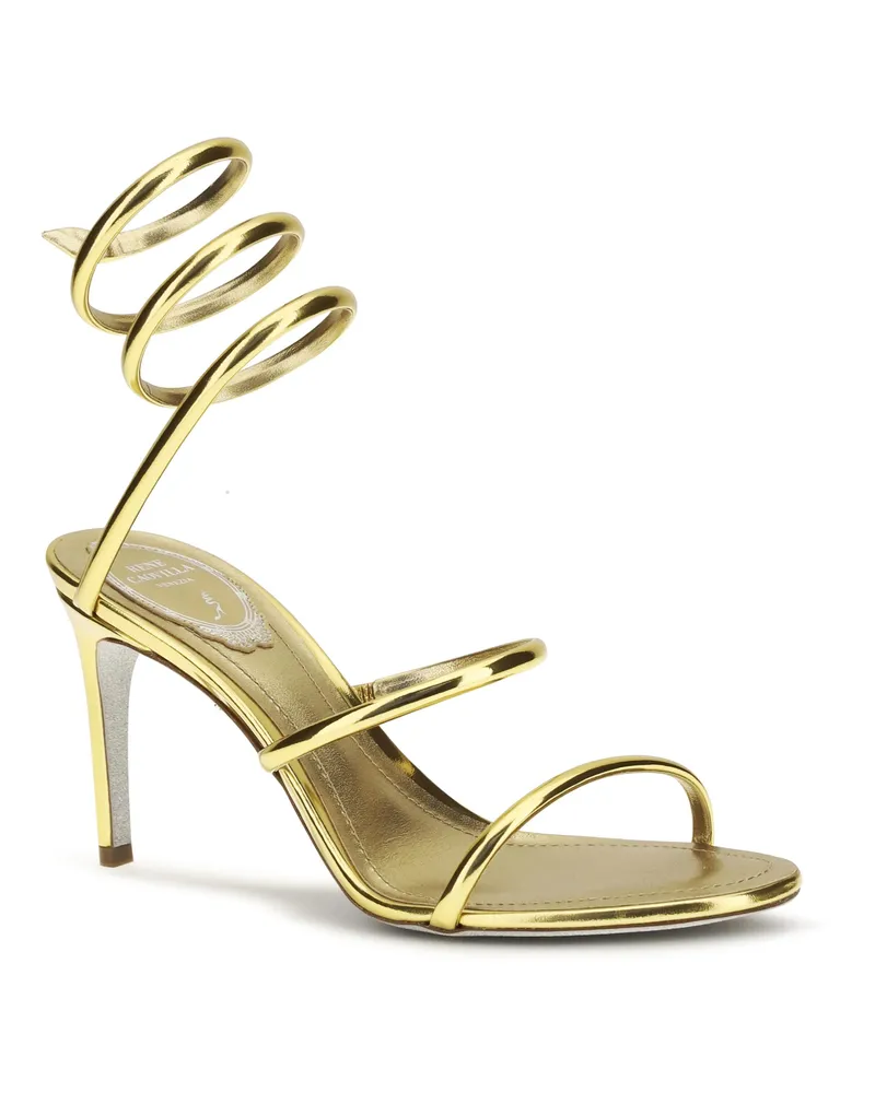 René Caovilla Women's Metallic Cleo Sandals Leather Dark Gold Calf Bos Taurus Gold
