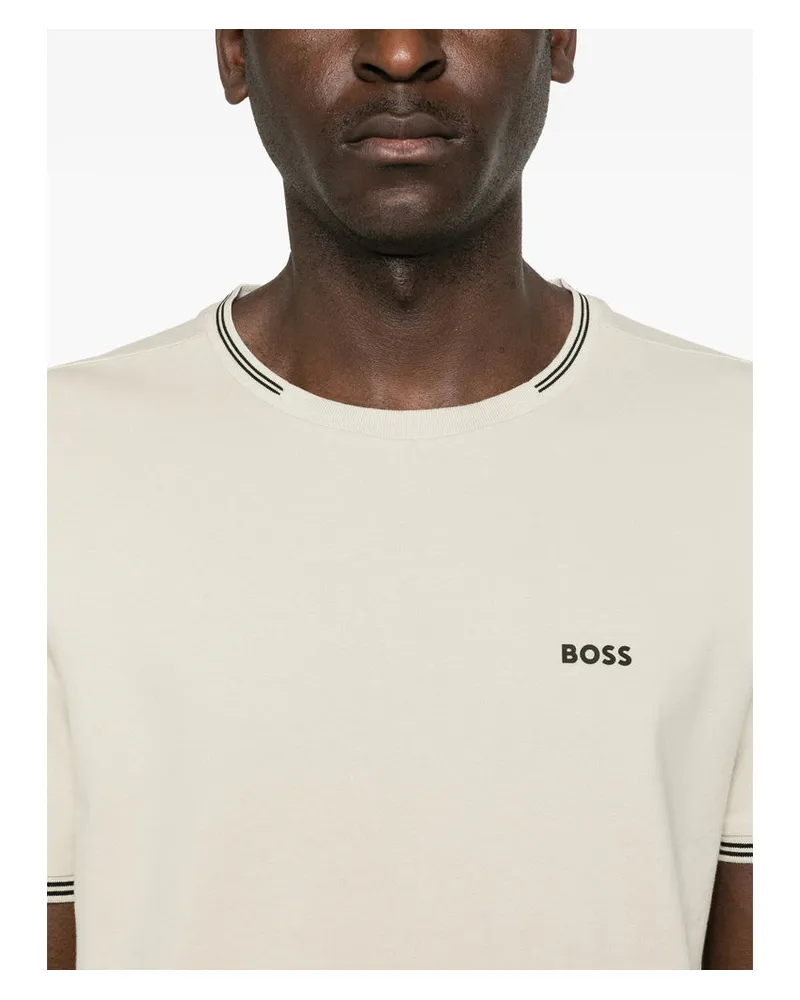 HUGO BOSS Striped Ribbed Crew Neck T-Shirt — Beige Beige