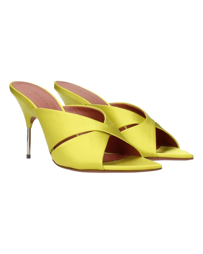 Amina Muaddi Women's Green Satin Stiletto Heel Sandals Yellow