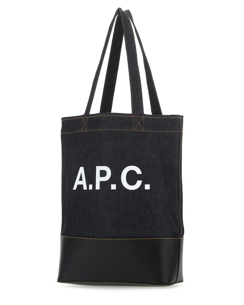 A.P.C. Men's Blue Denim And Leather Shopping Bag Iak Borse A Mano Black