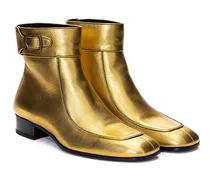 Gold Leather Ankle Boot — Gold