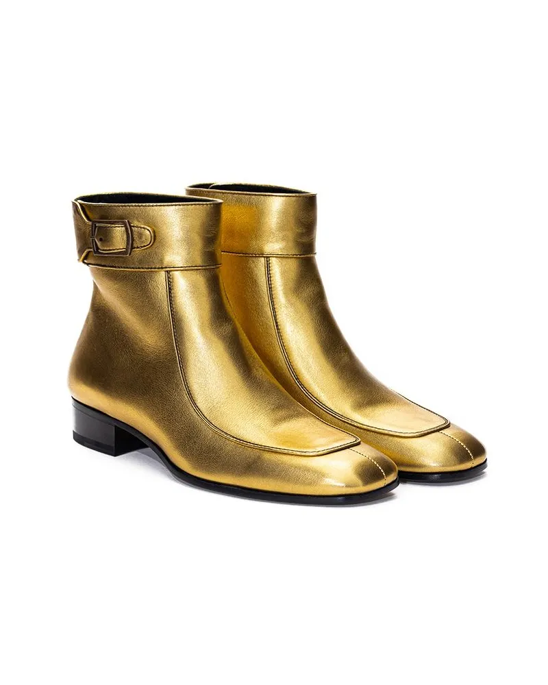 Saint Laurent Women's Gold Leather Ankle Boots Gold
