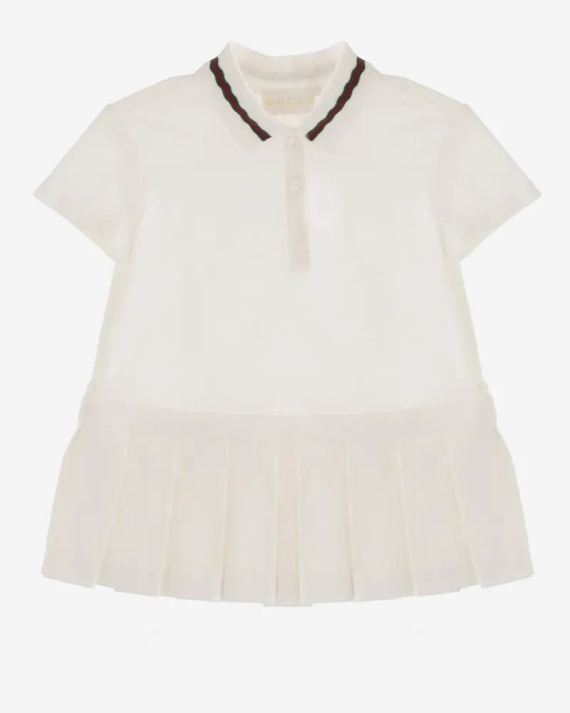 Gucci Girls' Dress With Web Ribbon, White Cotton White