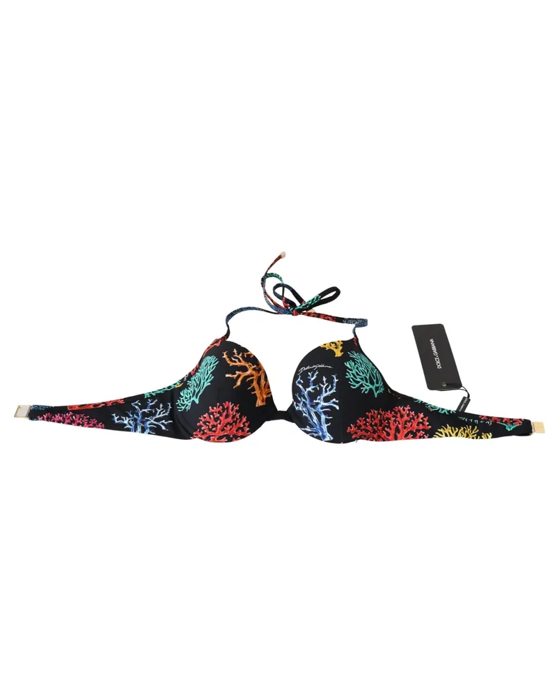 Dolce & Gabbana Black Corals Print Women Beachwear Bikini Tops Nylon Elastane Black