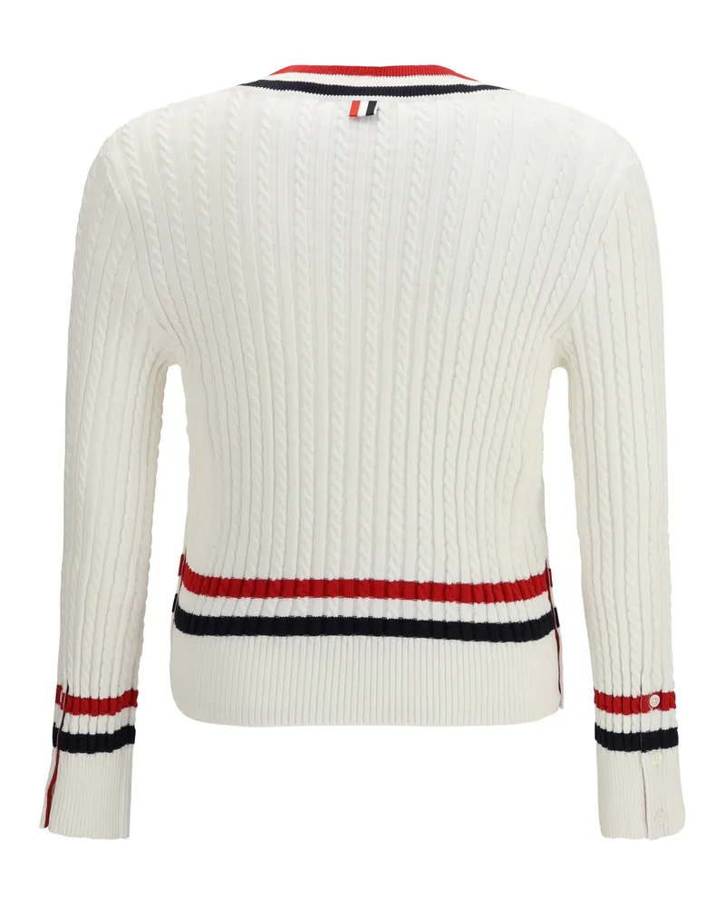 Thom Browne Men's Intarsia Cable-Knit V-Neck Sweater White Cotton White
