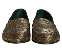 Gold Lurex Glitter Men Slip On Loafers Shoes Leather