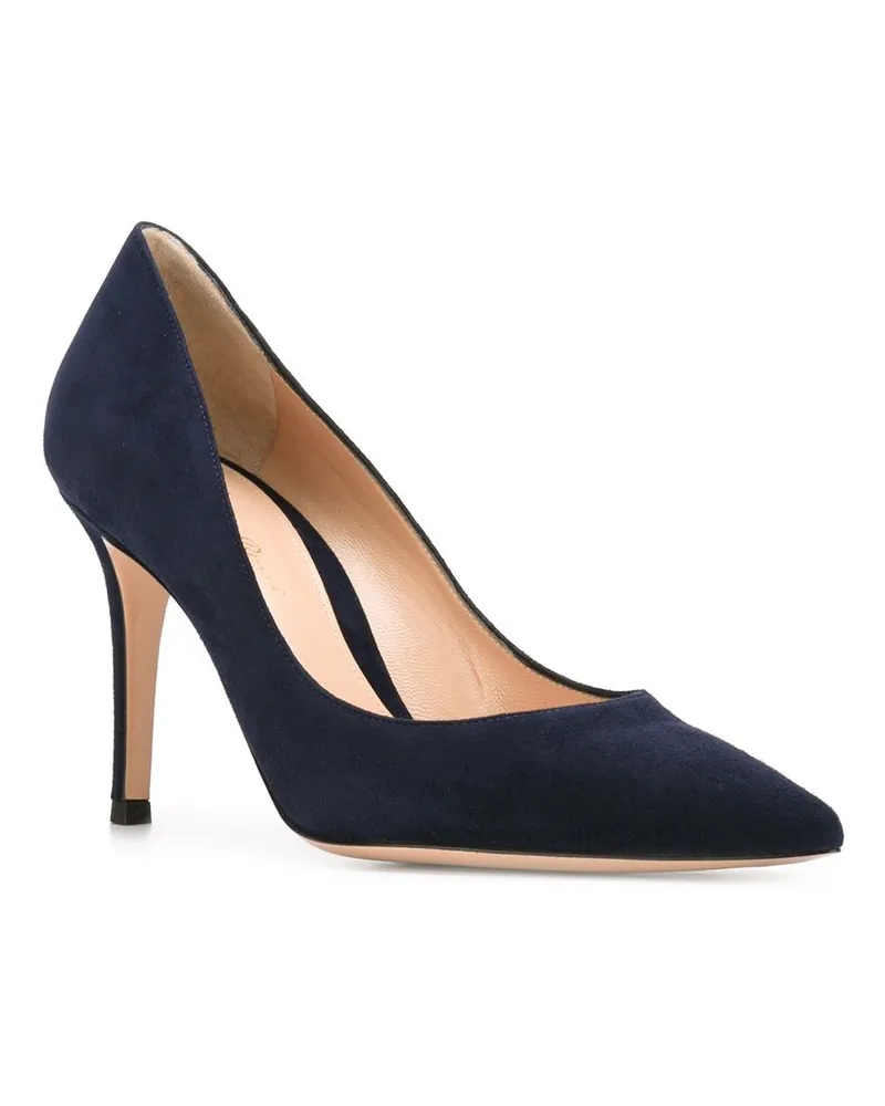 Gianvito Rossi Suede Pointed-Toe Pump — Navy Navy