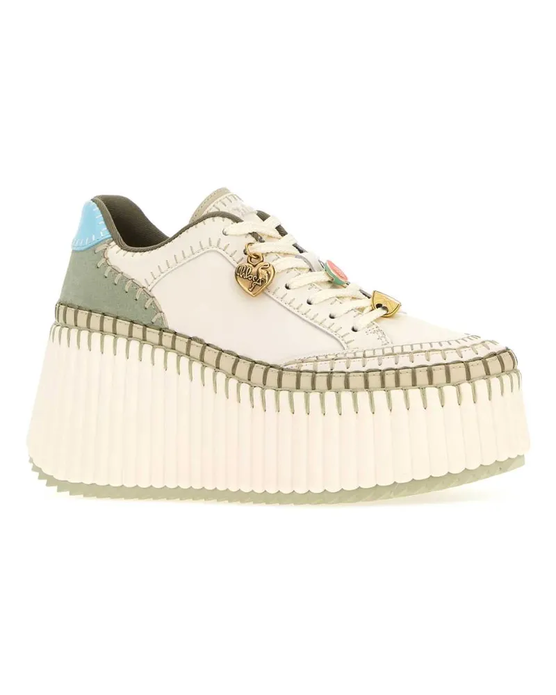 Chloé Women's White Leather Nama Sneakers Aquagreen White