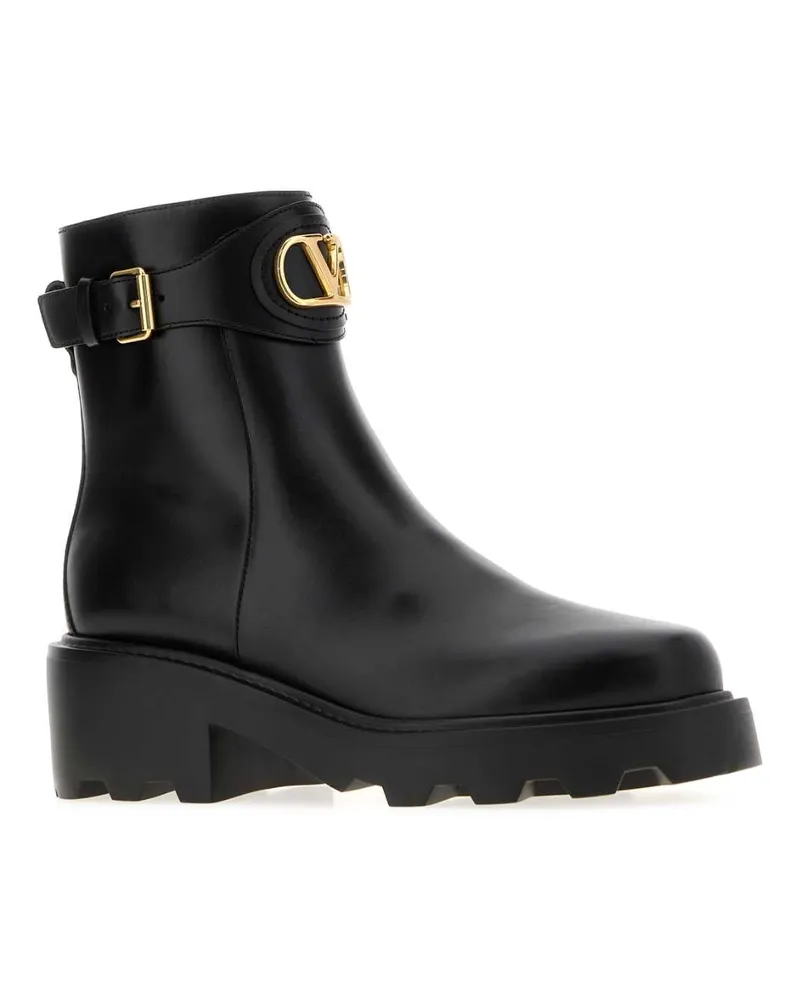Valentino Garavani Women's Black Leather Vlogo Signature Ankle Boots Nero Stivali Black