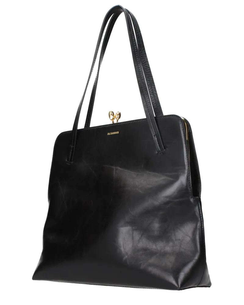 Jil Sander Women's Black Leather Shoulder Bag Black