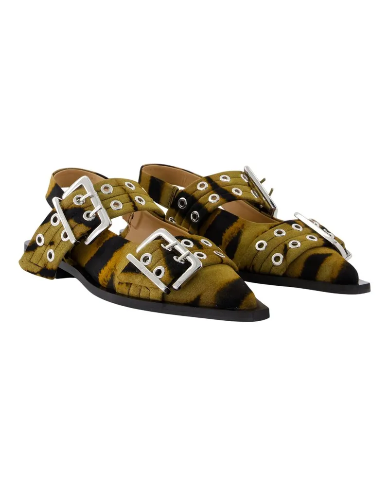Ganni Women's Feminine Buckle Zebra Ballerinas -  Cotton Beige Shoes Flat-Shoes Beige