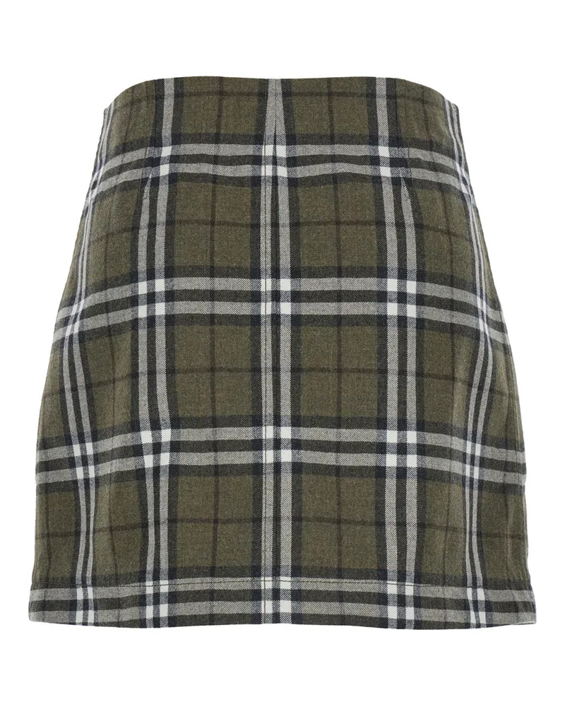 Burberry Women's Green Virgin Wool Skirt With Check Motif Green