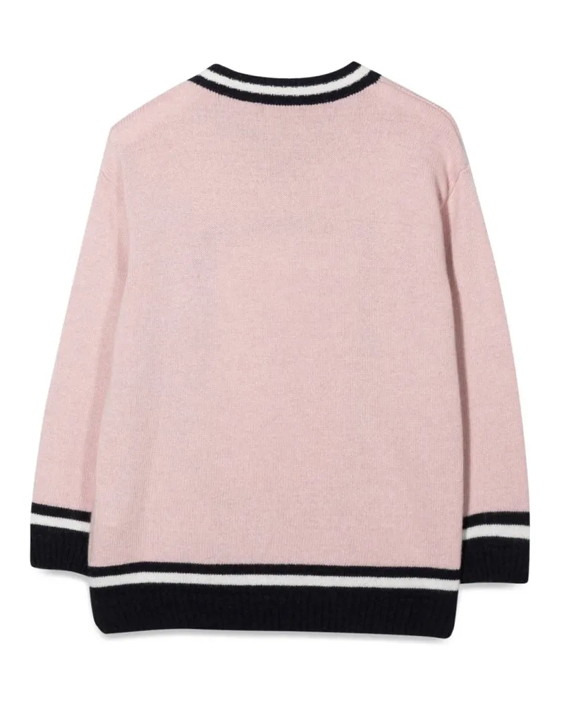 Emporio Armani Coat-of-Arms V-Neck Knit Sweater — Beige Beige