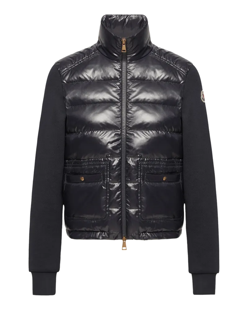 Moncler Women Cardigan Zippé En Jersey Et Duvet Bleu Marine Blue Down Jackets Coat Navy