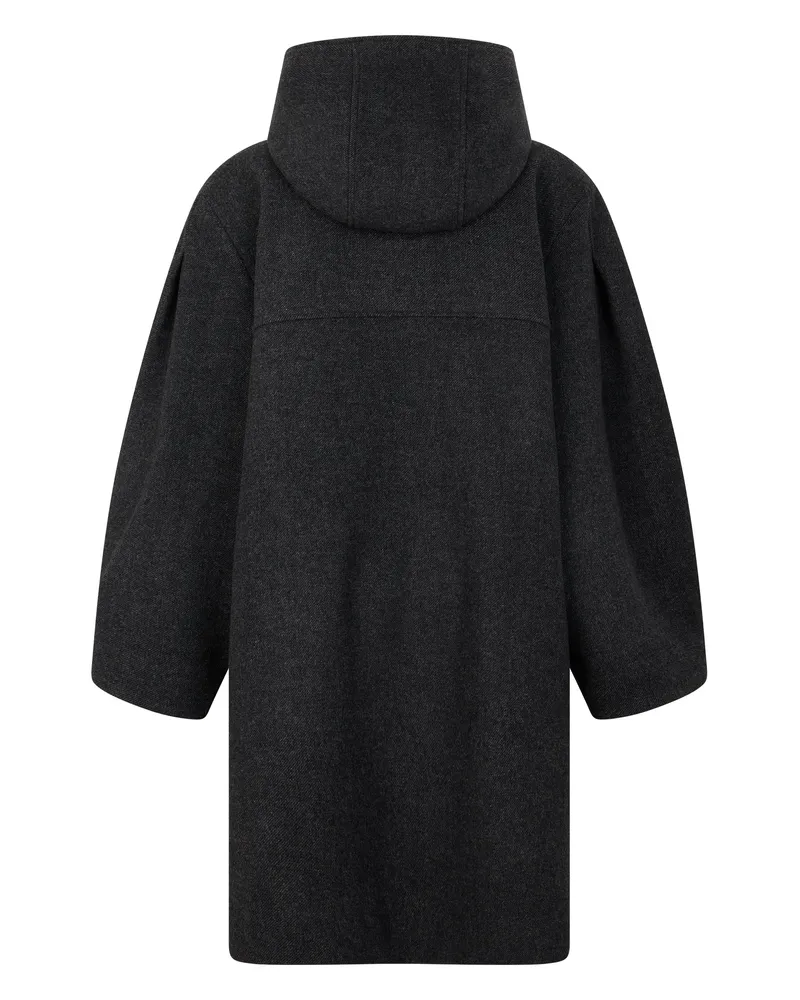 Ganni Wool with Adjustable Hood Coat — Gray Gray