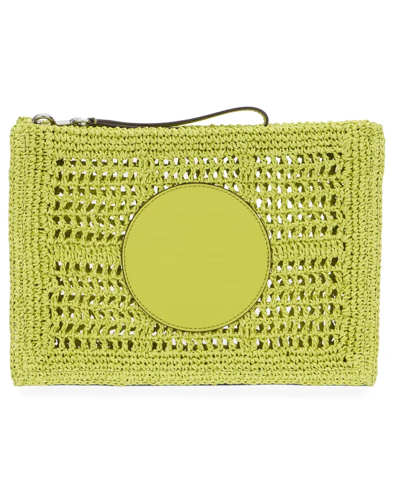 Tory Burch Women's Pouch Ella Crochet, Cytros Green Raffia Clutch Bags Yellow
