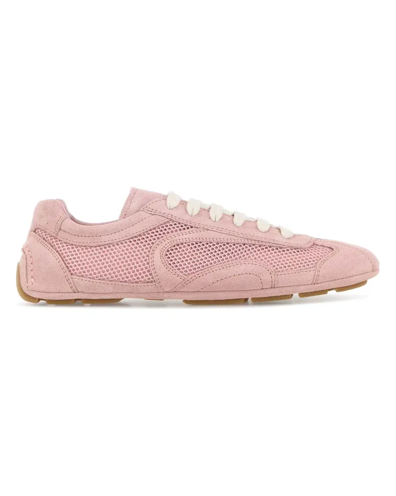 Prada Women's Pink Suede And Mesh Montecarlo Sneakers Pesco Pink