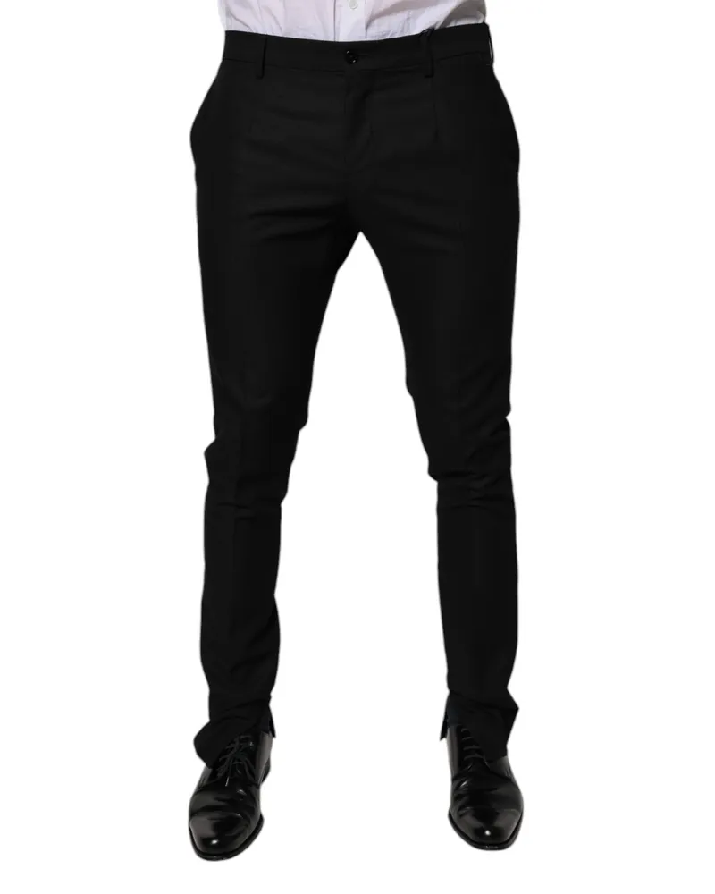 Dolce & Gabbana Men's Black Virgin Wool Menskinny Dress Formal Pants Black