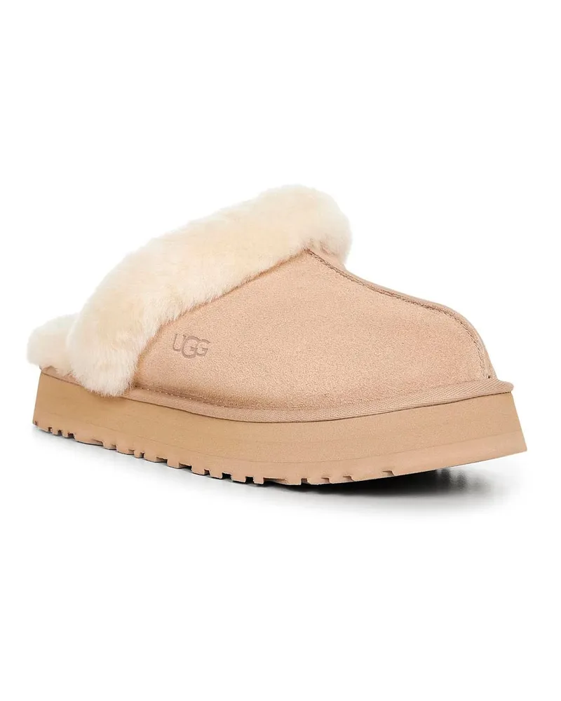 UGG Women's Slippers Disquette Suede Beige Calf Leather Mules Sandal Beige