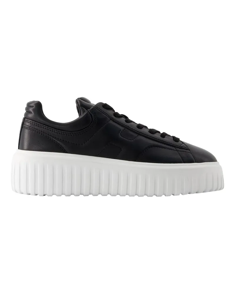 Hogan Women's Ribbed-Sole Leather Sneaker Black Goatskin Black
