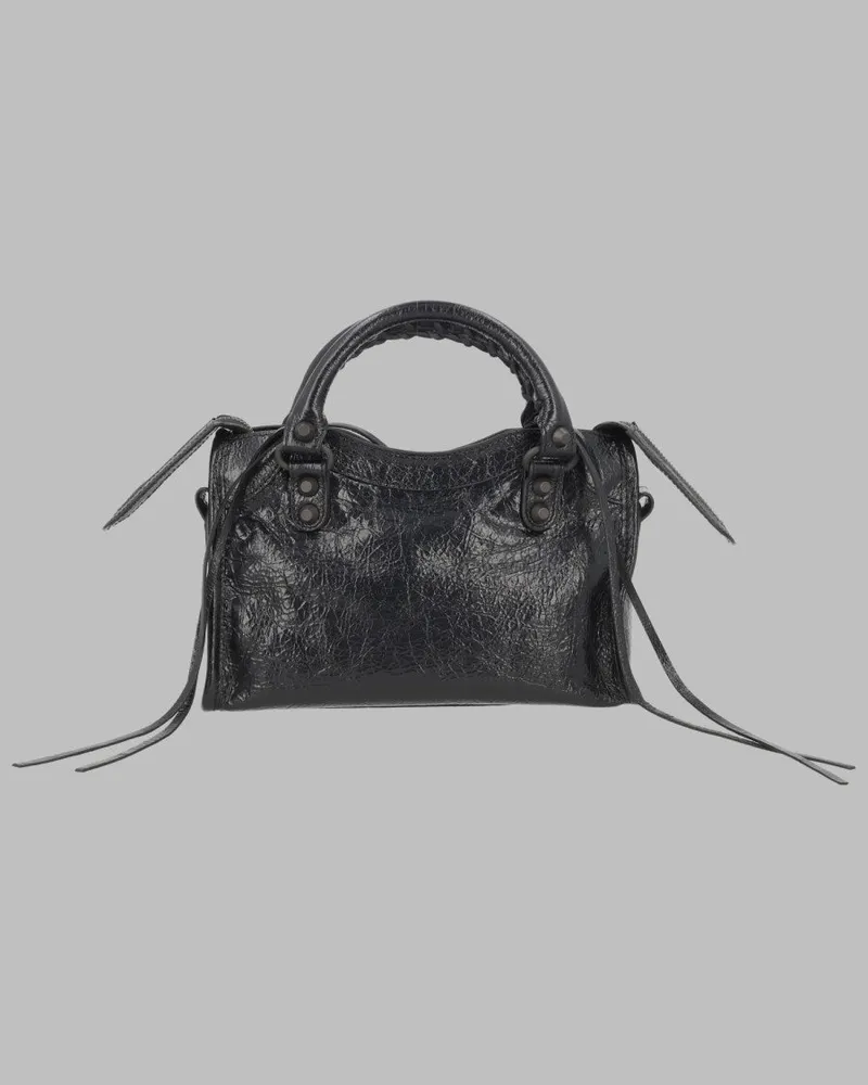 Balenciaga Le City Mini Lambskin Leather Top Handle Bag — Black Black