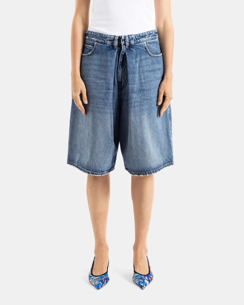 Balenciaga Women's Folded Denim Bermuda Shorts Blue