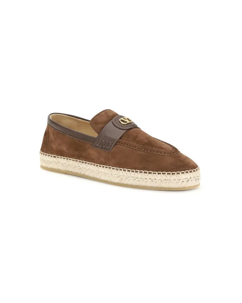 Valentino Garavani Men's Brown Calf Leather Bos Taurus Espadrilles Shoe Brown