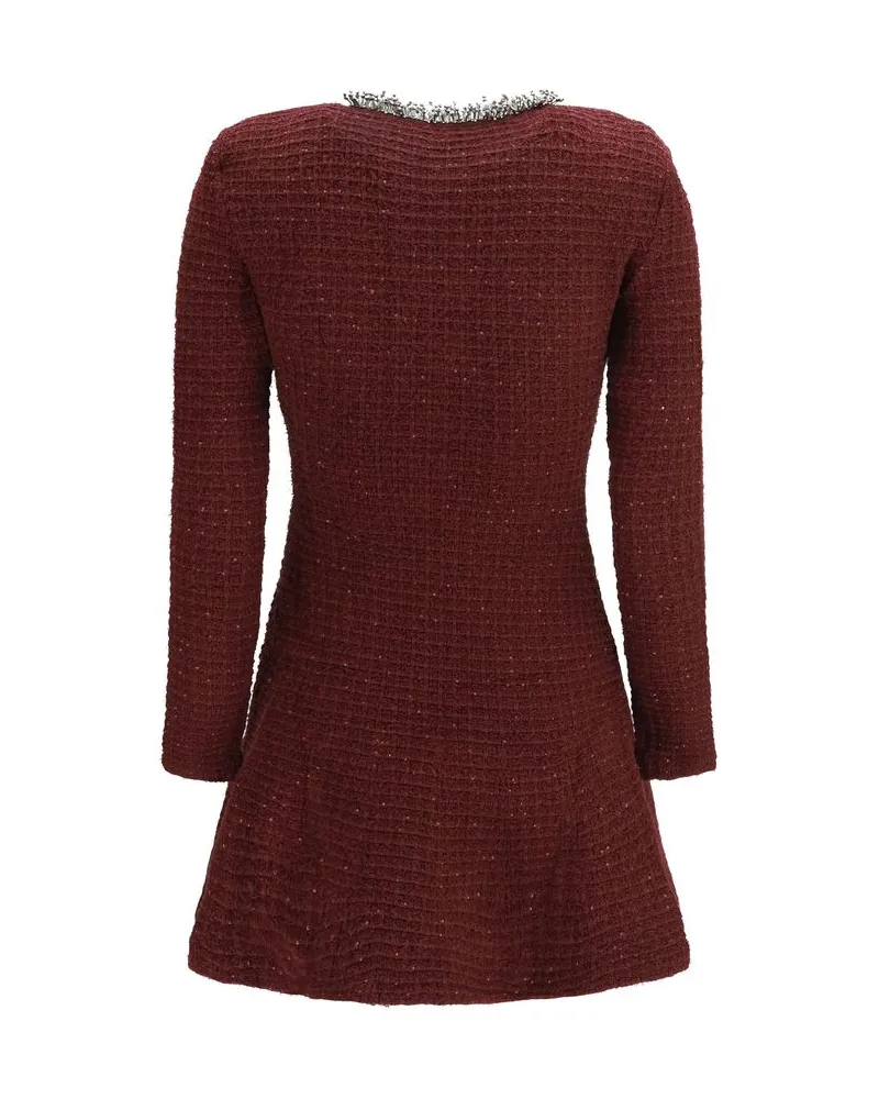 Self-Portrait Beaded-Trim Knit Dress — Bordeaux Bordeaux