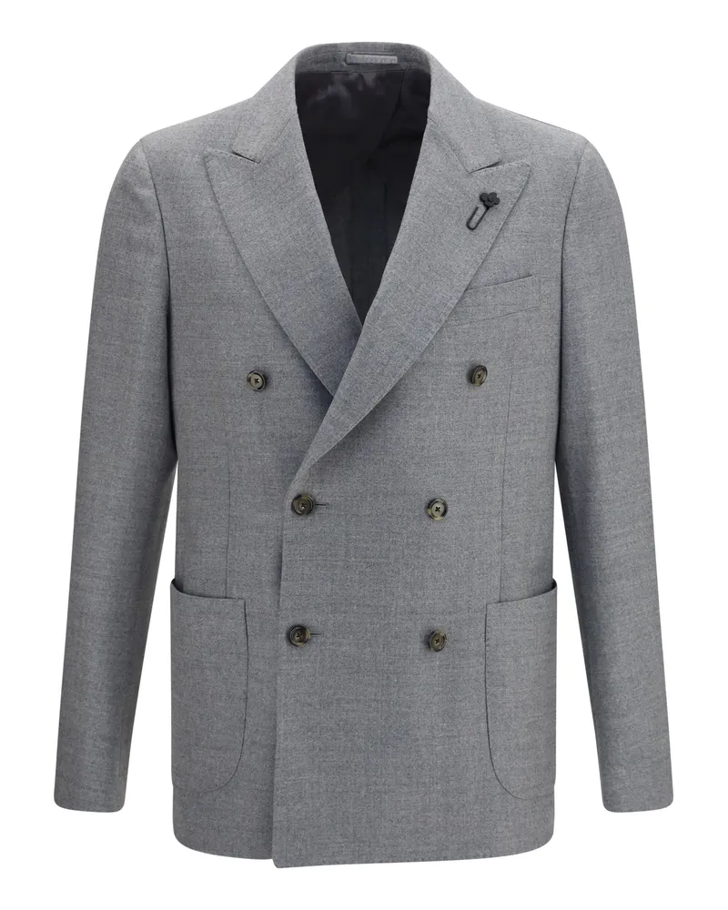 LARDINI Men's Jacket Double-Breasted Wool-Blend Grey Merino Wool (ovis Aries Gray