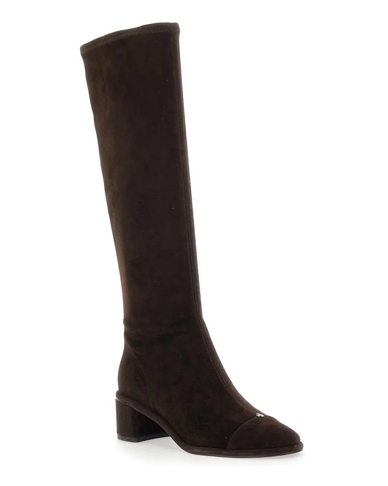 Tory Burch Women's Brown Knee-High Suede Boots With Block Heel Goat Brown