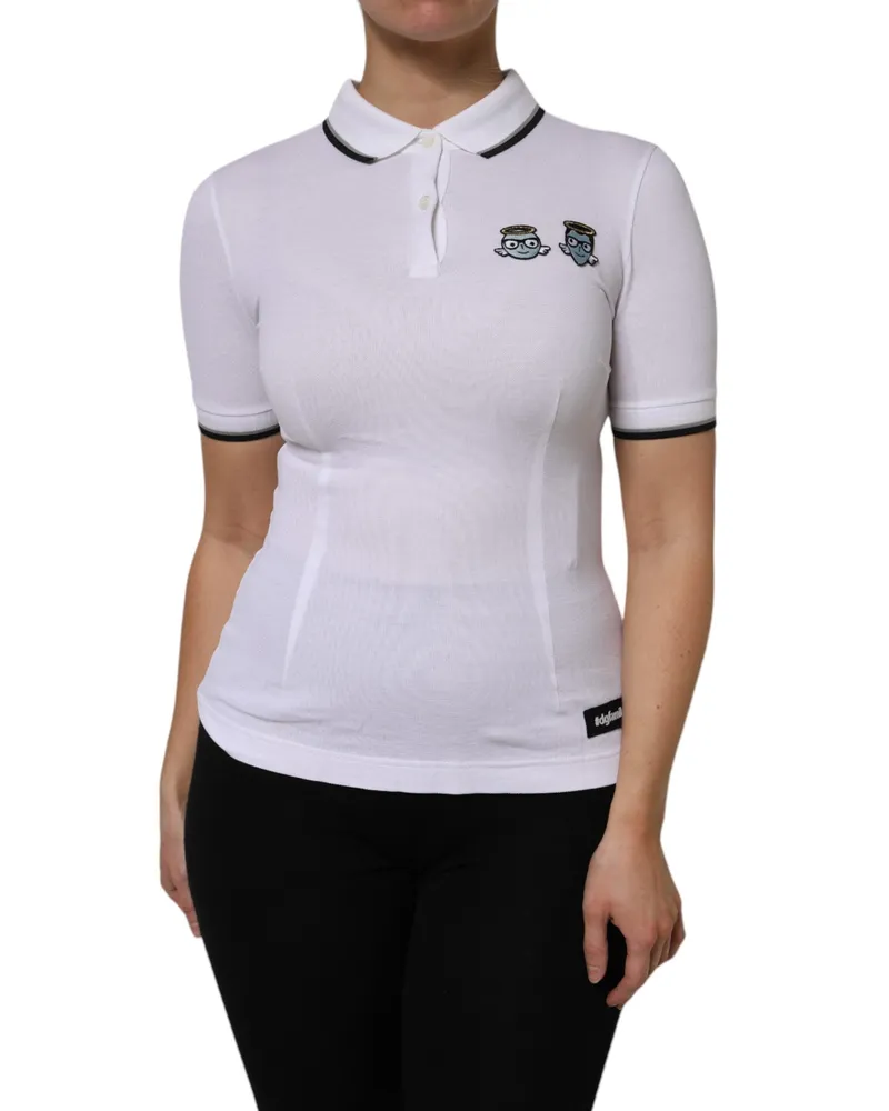 Dolce & Gabbana Women's White Cotton Short Sleeves Collared Polo Top White