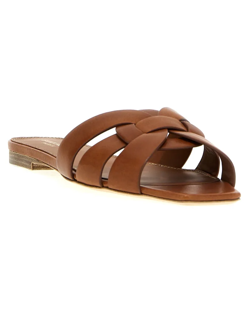 Saint Laurent Women's Brown Calfskin Slides Shoe Brown