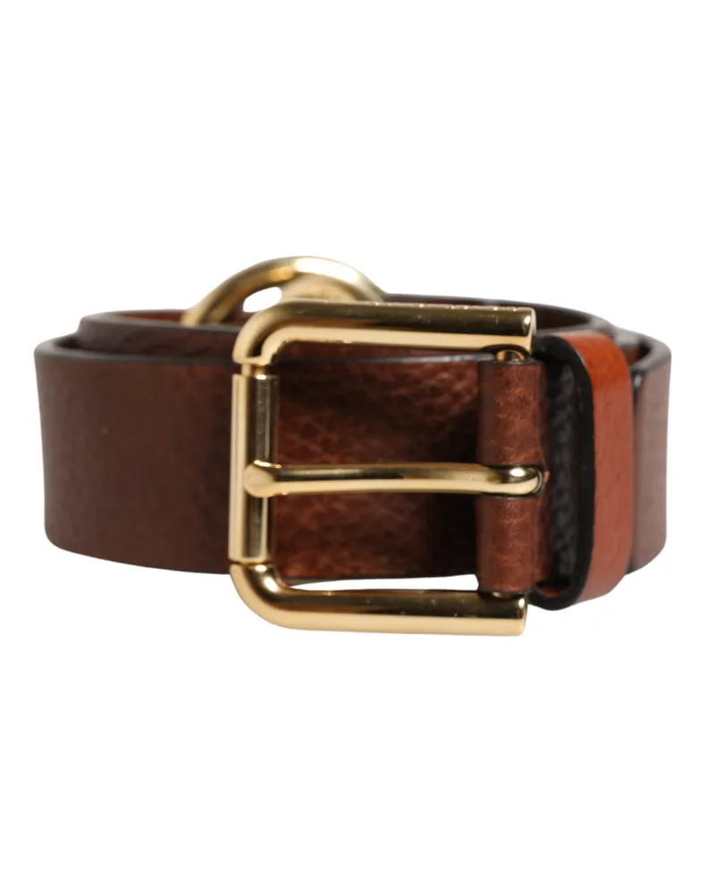Dolce & Gabbana Men Brown Classic Leather Metal Buckle Belt Calf Brown