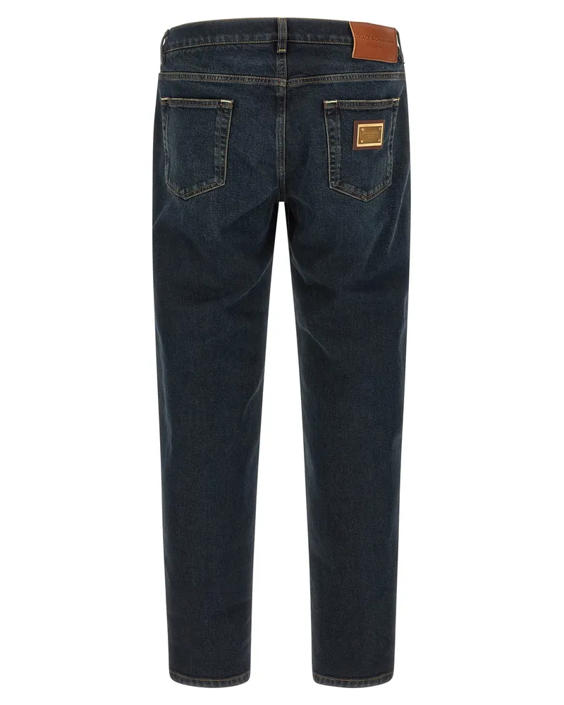 Dolce & Gabbana Logo Plaque Jeans — Dark Blue Dark