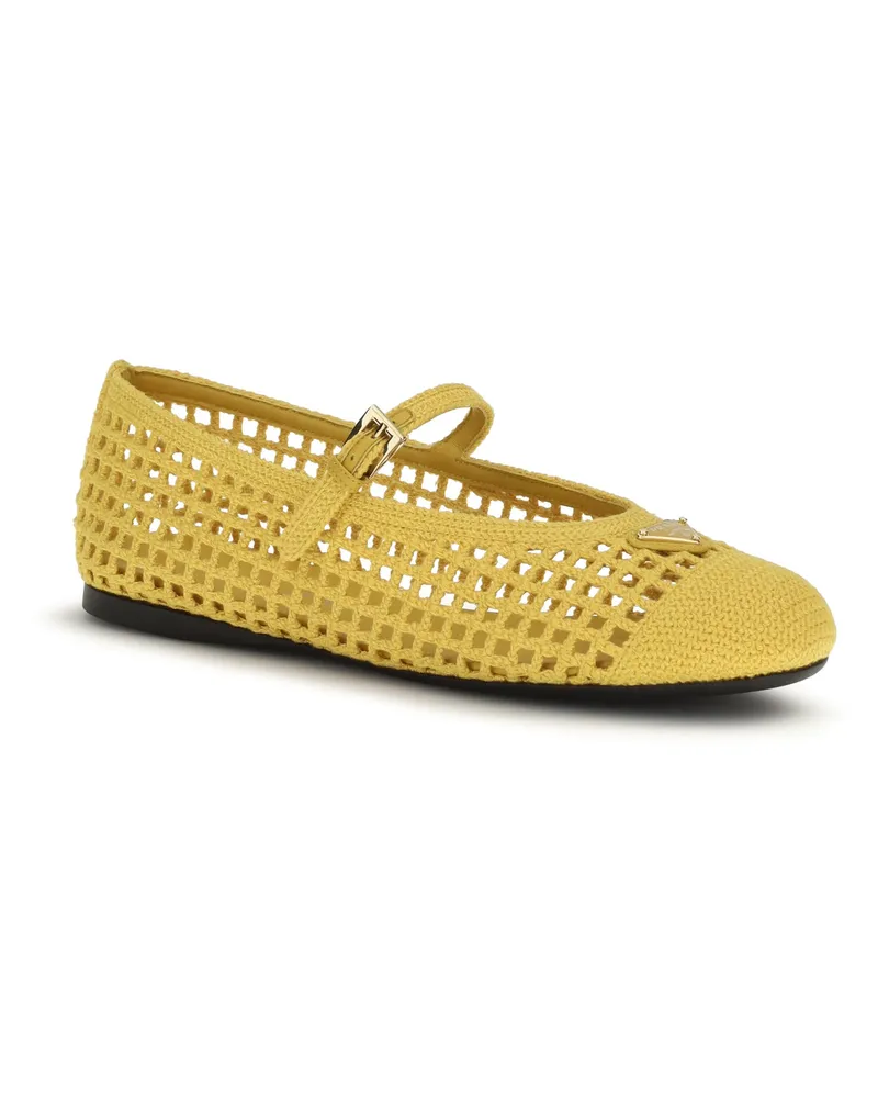 Prada Women's Crochet Ballerinas Sole Flat Shoes Yellow