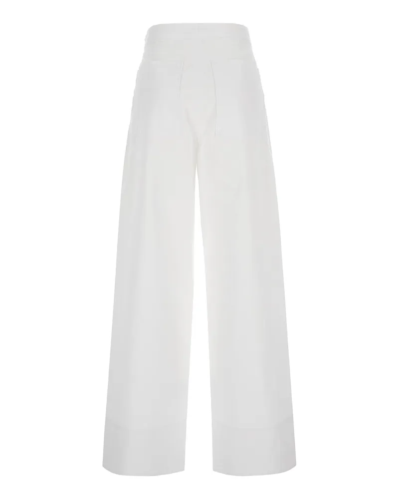 Totême Women's White Cotton Pants With Rear Pockets Organic Trousers White