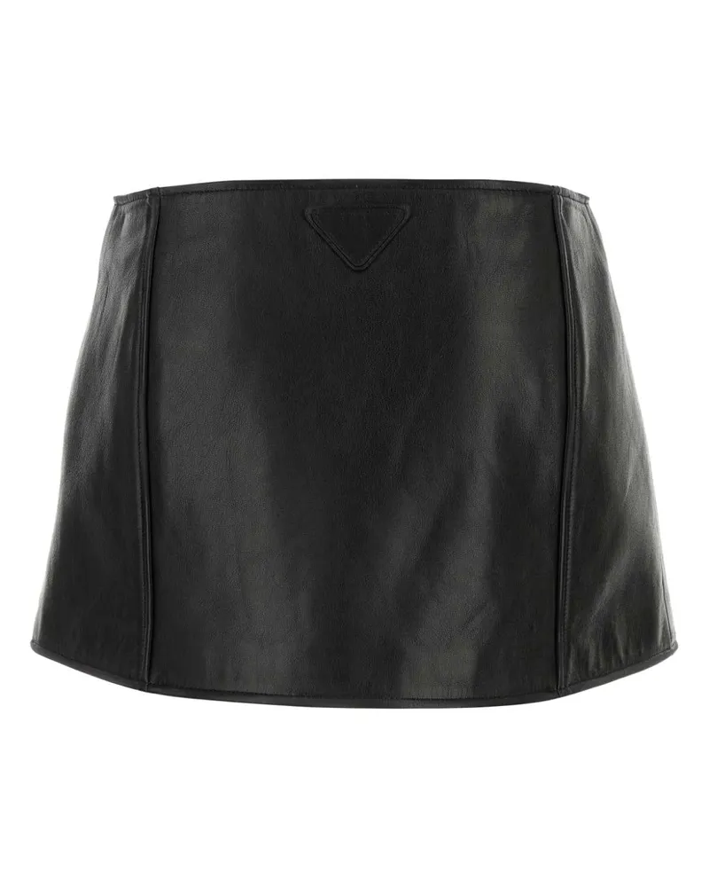 Prada Women's Black Leather Mini Skirt Nero Gonne Black