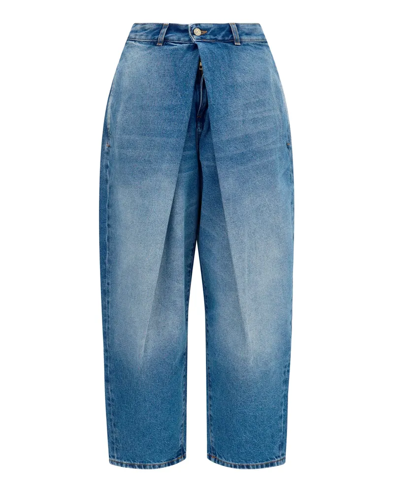 Balmain Women's Barrel Denim Jeans Blue Cotton Blue