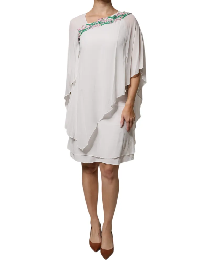 Blumarine Women's White Floral Embroidery Viscose Chiffon Shift Dress White