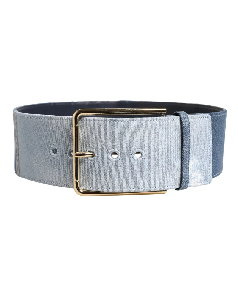 Dolce & Gabbana Women's Blue Two Tone Denim Gold Metal Buckle Belt Cotton Blue