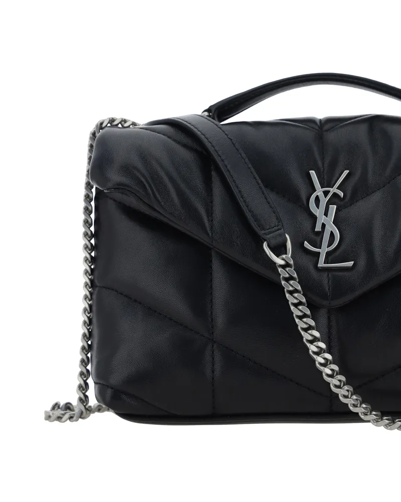 Saint Laurent Quilted Chevron Lambskin Shoulder Bag — Black Black