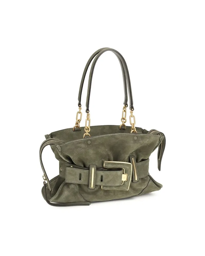 Balmain Women's Anthem Shoulder Bag Green Calf Suede Green
