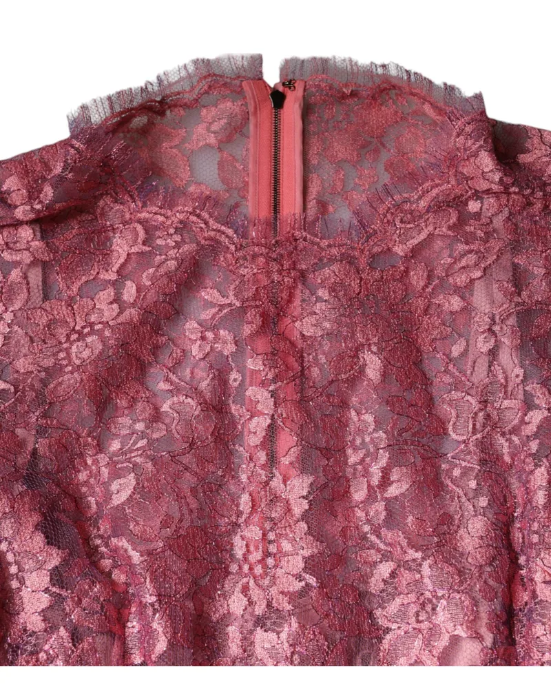 Dolce & Gabbana Women's Pink Floral Lace Long Sleeve Midi Dress Pink